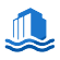 blue outline of a building in water flood restoration