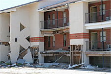 Building displaying hurricane damage